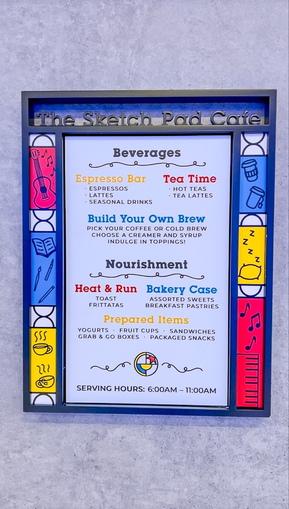 Pixar Place Hotel - The Sketch Pad Menu