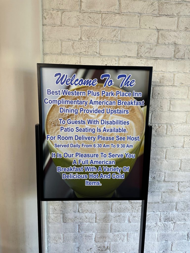Best Western Plus Park Place Inn and Mini Suites - Breakfast Sign
